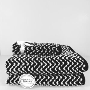 Common Thread Bath Towel Set Bath Fingertip Black White Zig Zag Cotton 4 Pc NEW
